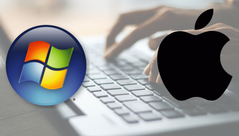 laptop with windows and Mac logos
